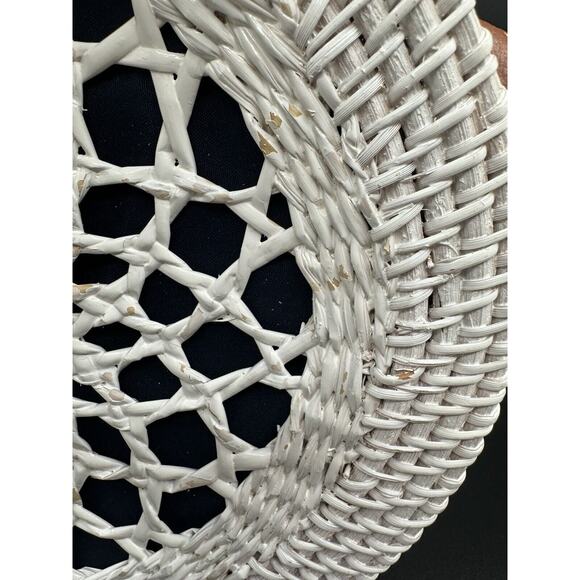9” NAVY Lined WHITE‎ Round Rattan Bag for Women Beach Crossbody Shoulder Bag NWT - Picture 14 of 16